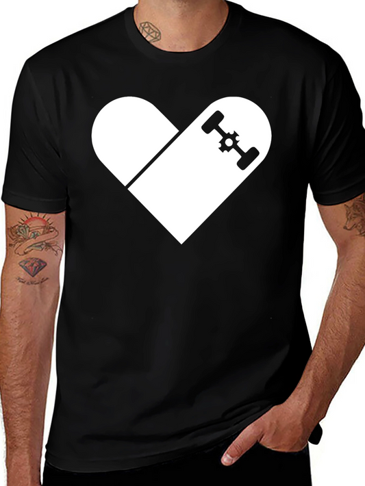 Skateboard Heart Graphic T-Shirt - Casual Black Tee
