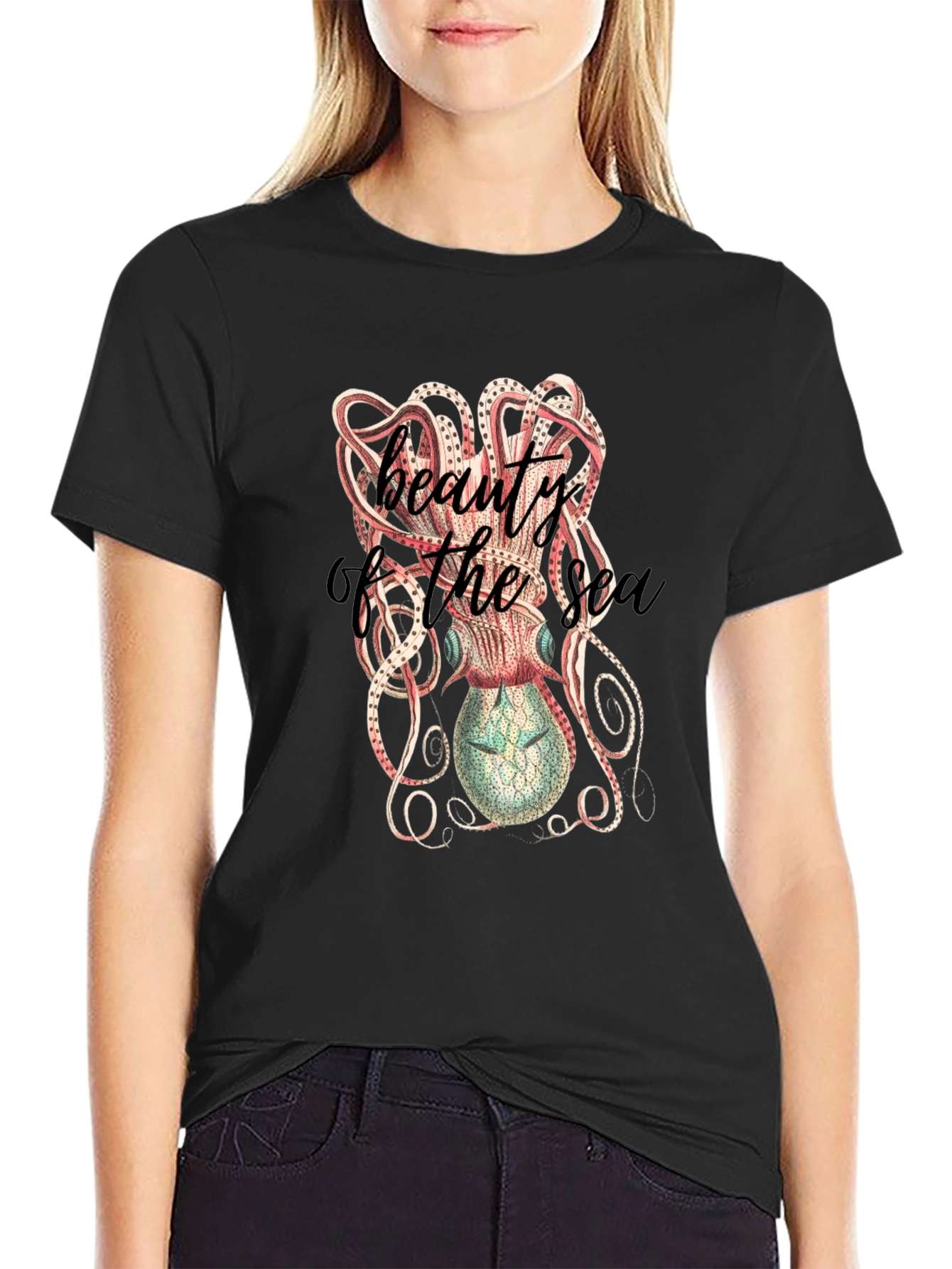 Beauty of the Sea Octopus Graphic Tee - Black
