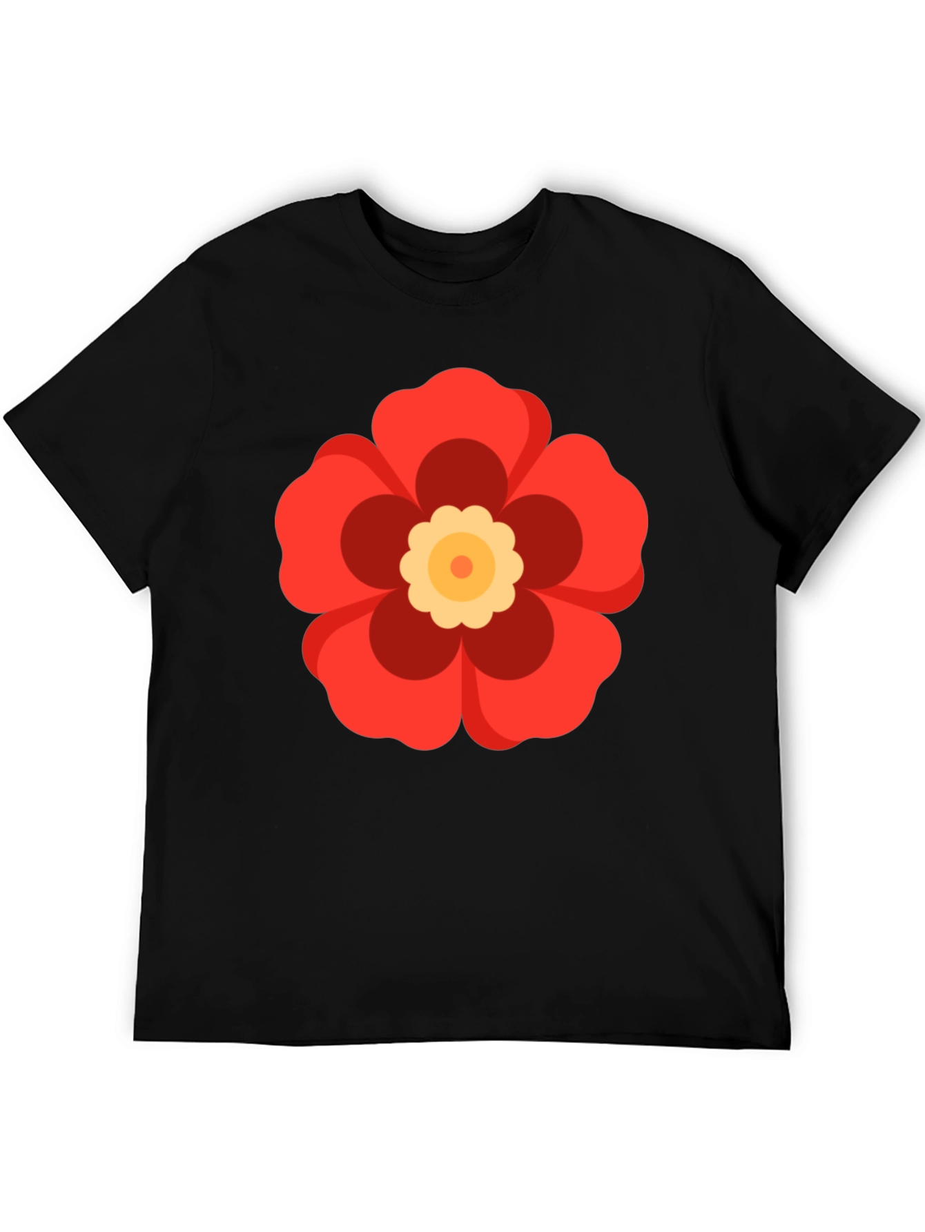 Black T-Shirt with Red Flower Graphic
