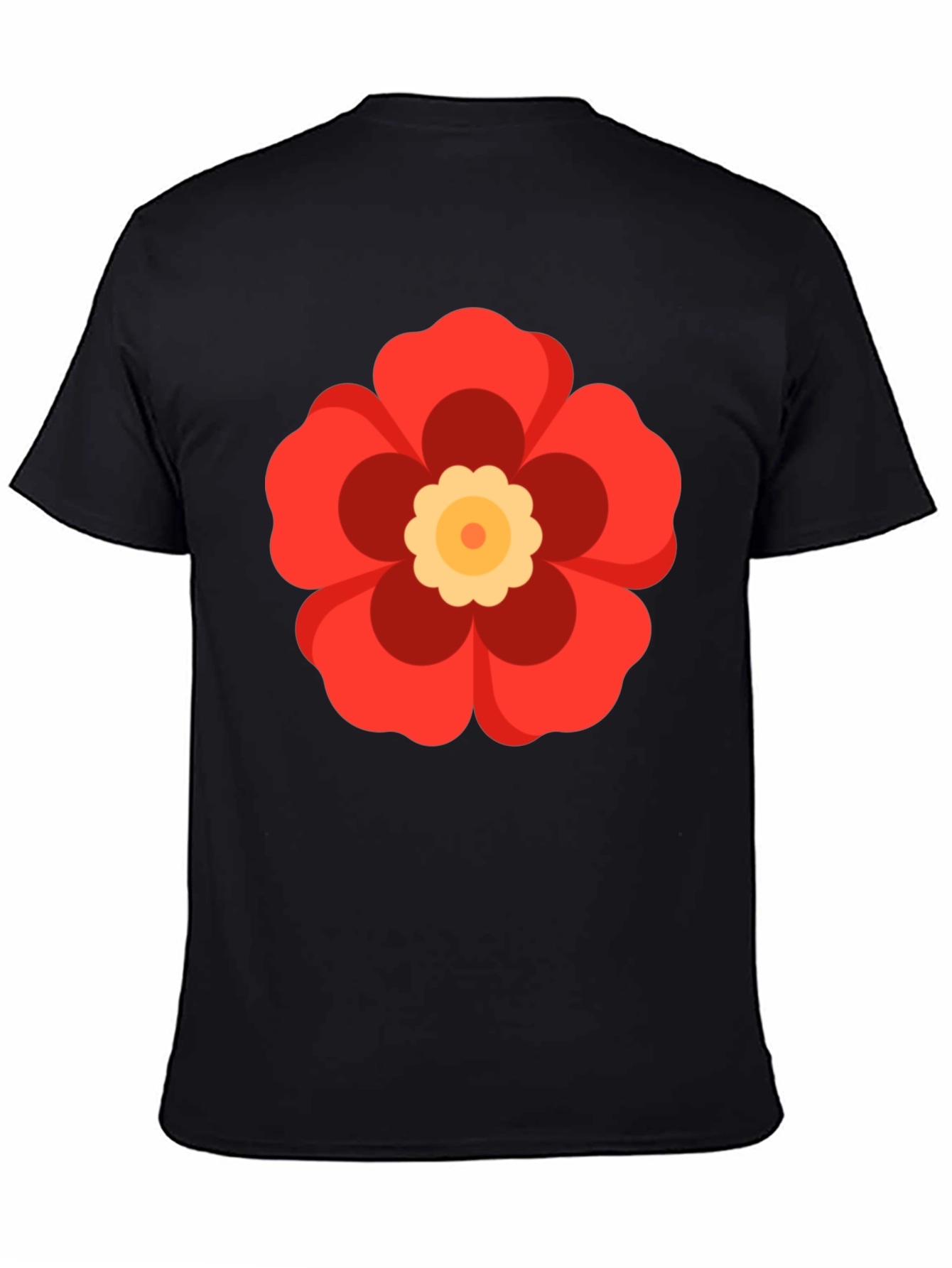 Black T-Shirt with Red Flower Graphic