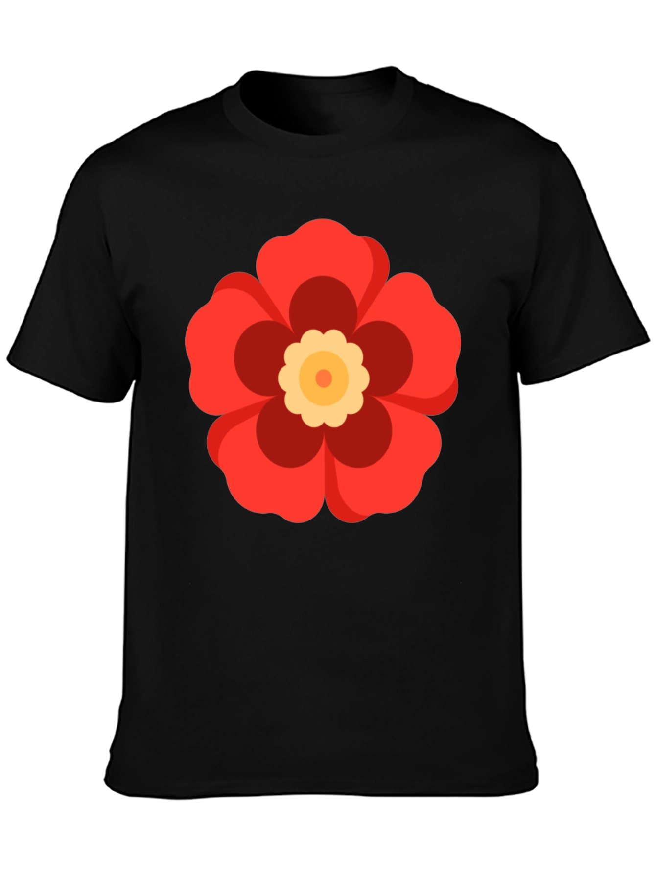 Black T-Shirt with Red Flower Graphic