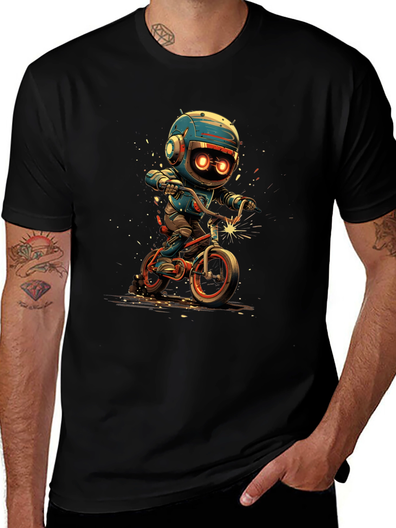 Robot Biker Graphic Tee - Black