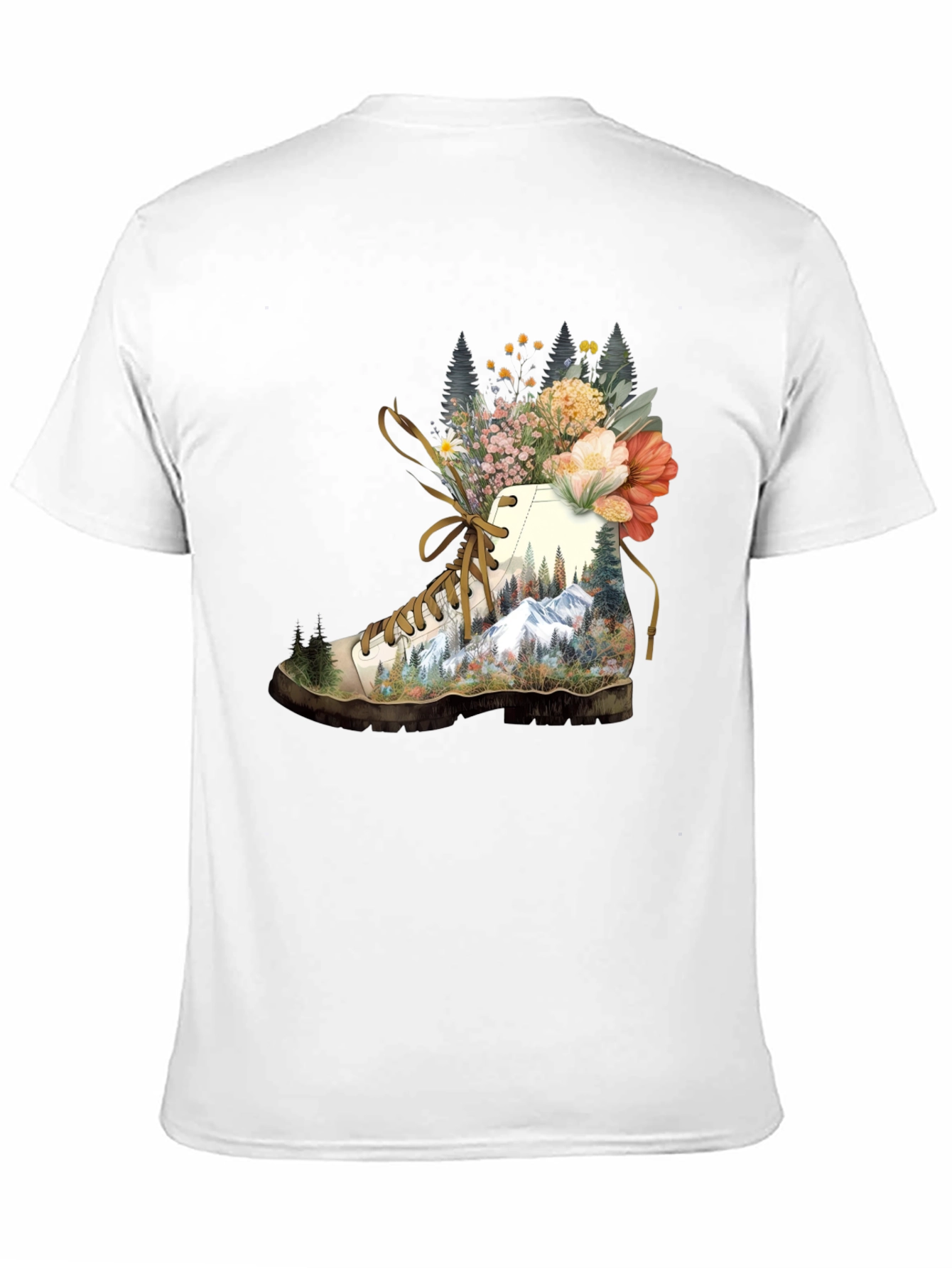 Hiking Boot with Floral Mountainscape T-Shirt