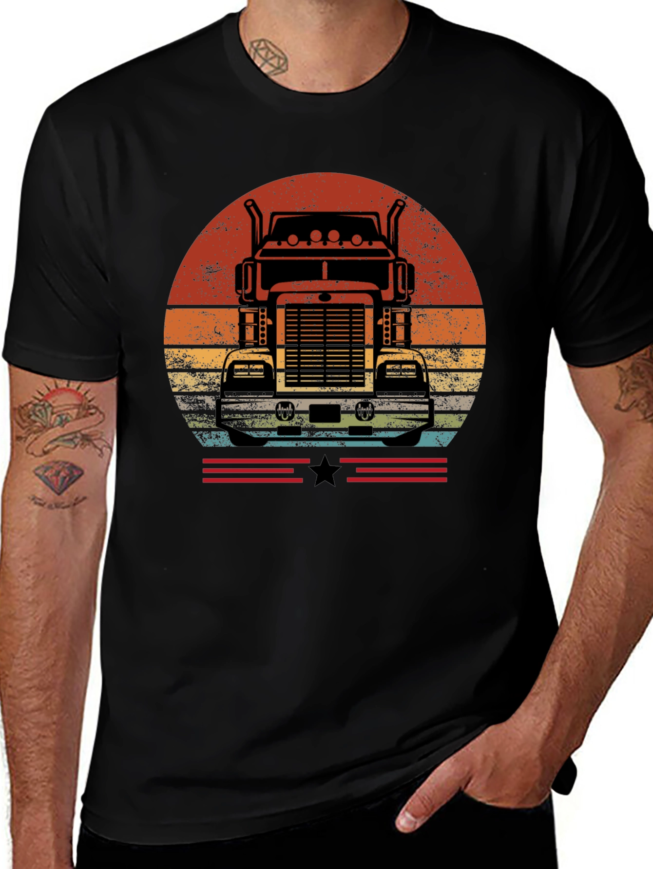 Retro Trucker Sunset T-Shirt - Classic Design