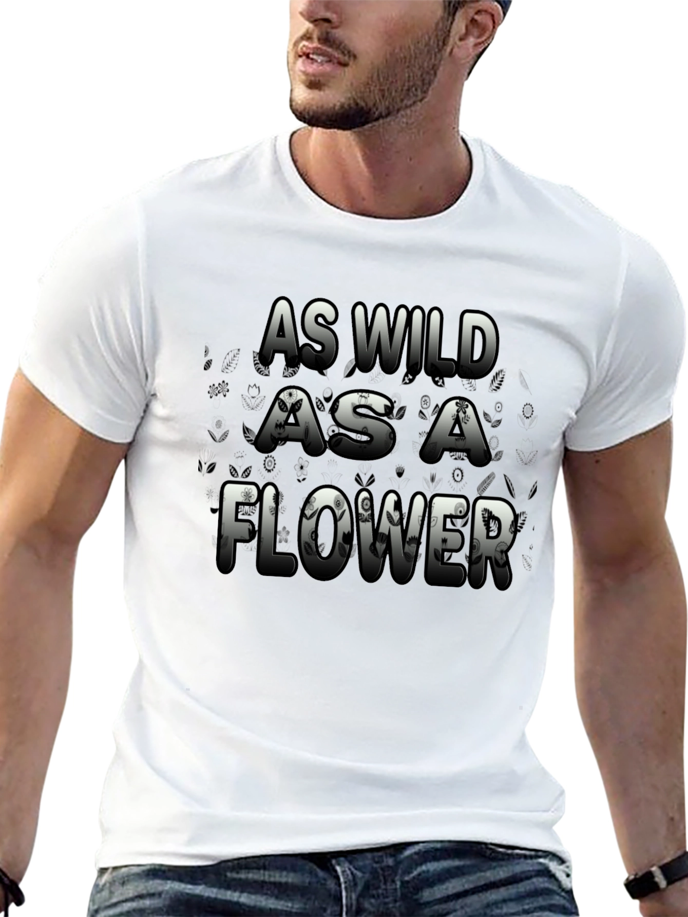 Wild Flower Graphic Print Mens Black T-Shirt