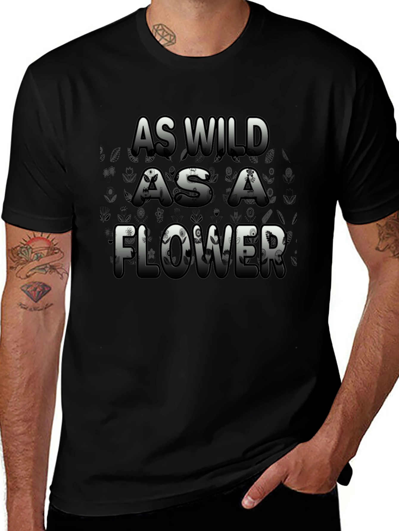 Wild Flower Graphic Print Mens Black T-Shirt