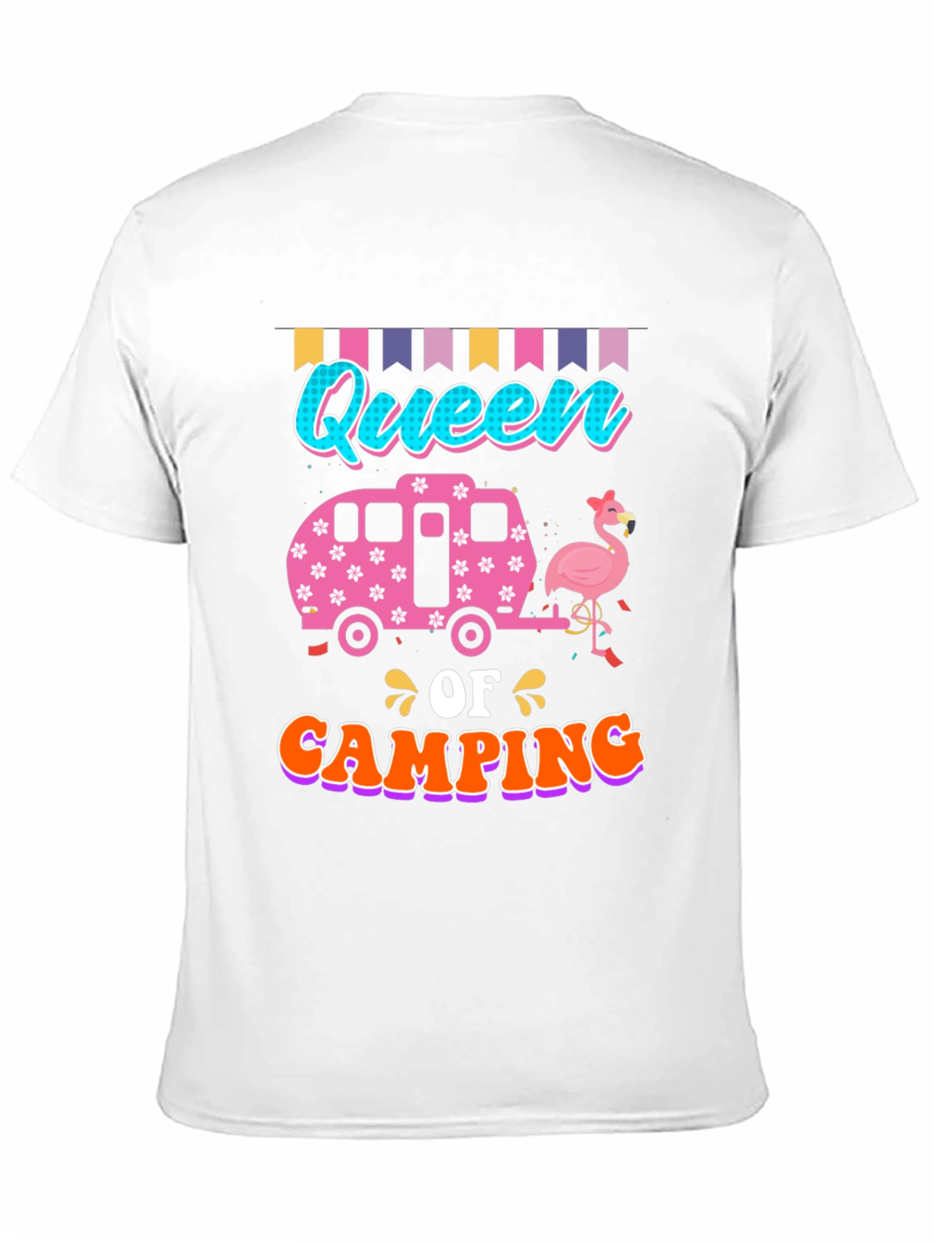 Queen of Camping T-Shirt: Flamingo & Camper Design
