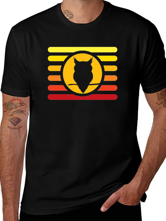 Sunset Owl Graphic Tee - Retro Style Mens T-Shirt