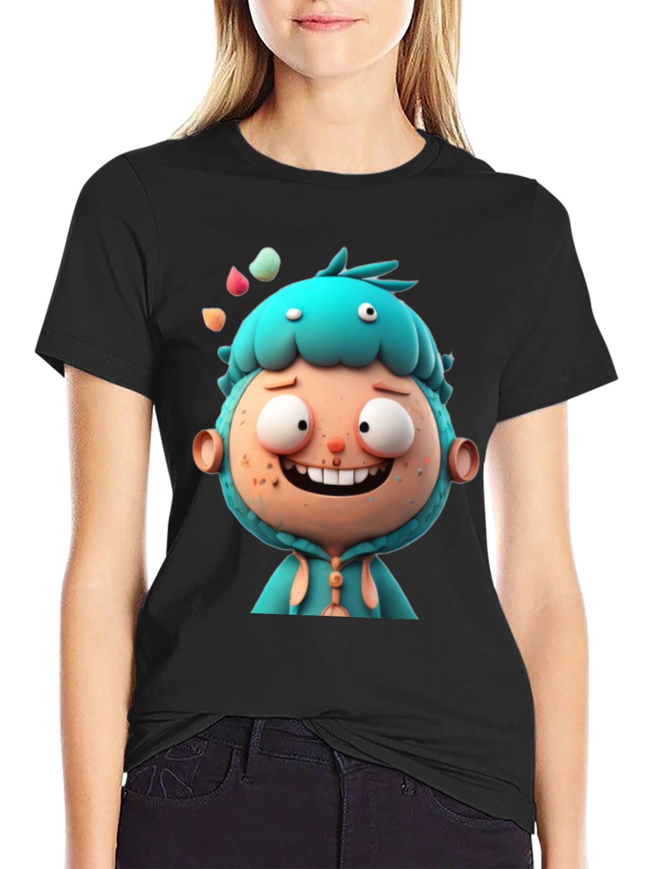 Cartoon Character Graphic Tee - Unisex Black T-Shirt