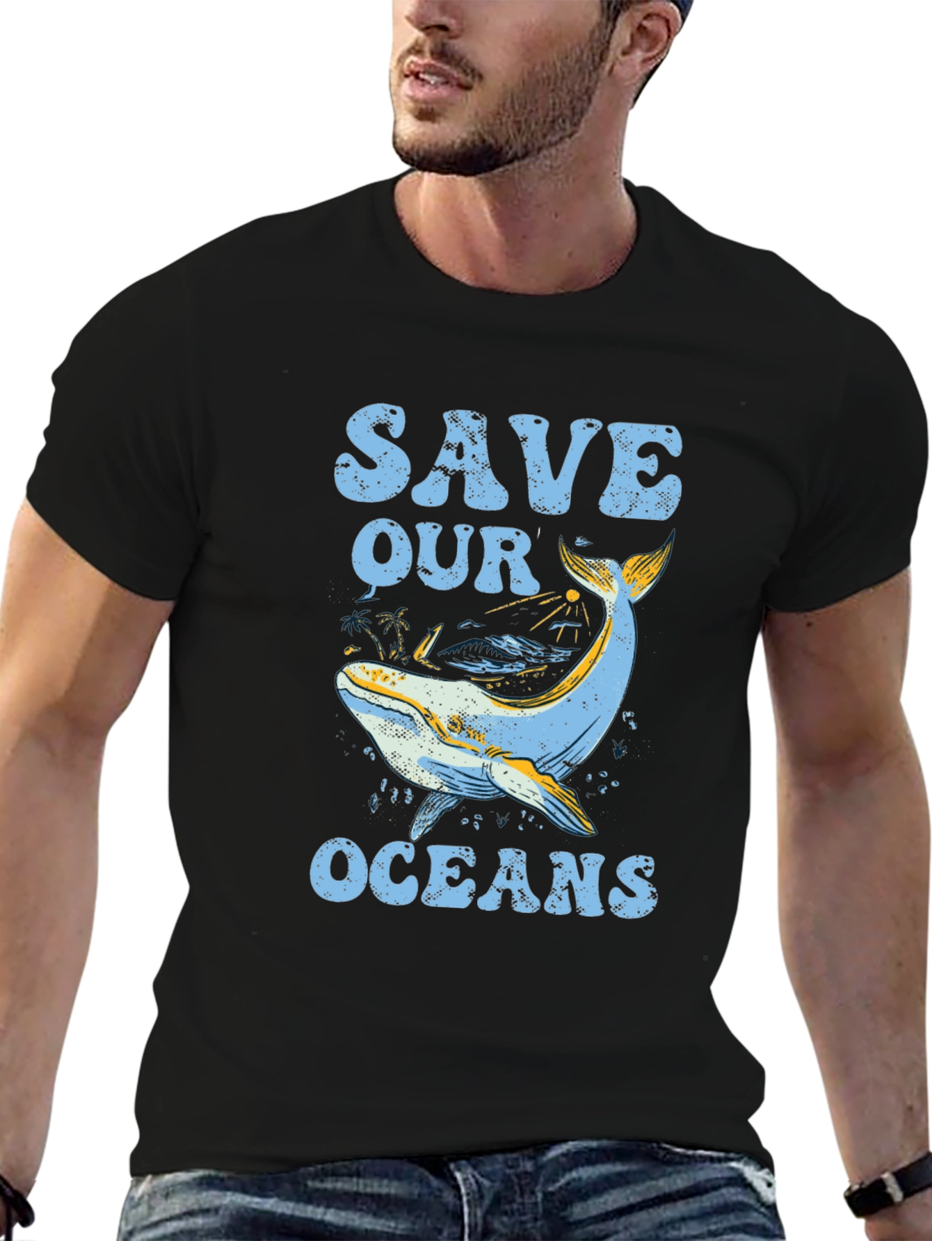 Save Our Oceans Graphic Tee - Black Cotton T-Shirt