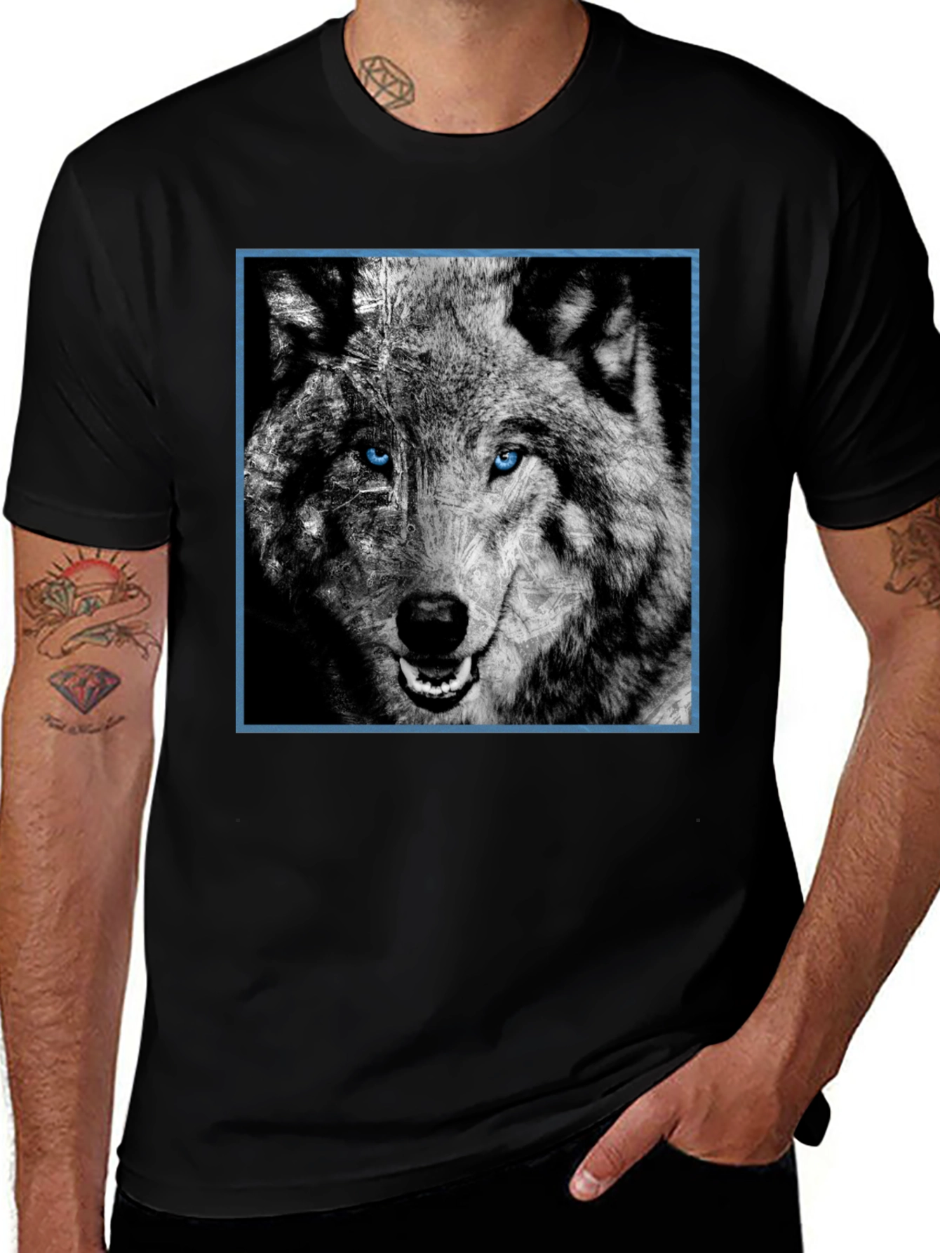 Wolf Graphic Tee - Blue Eyed Wolf Design