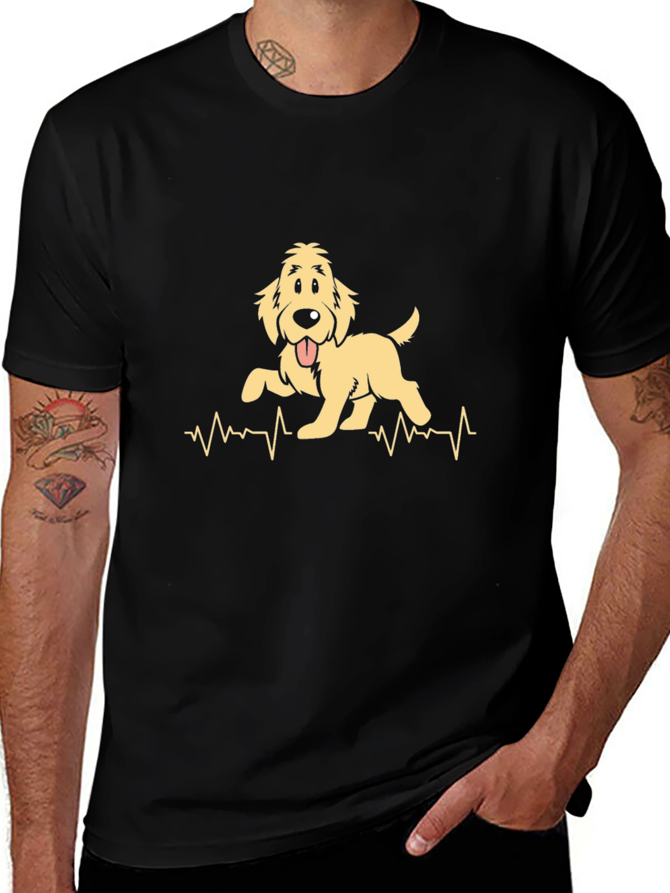 Golden Retriever Heartbeat Mens Black T-Shirt