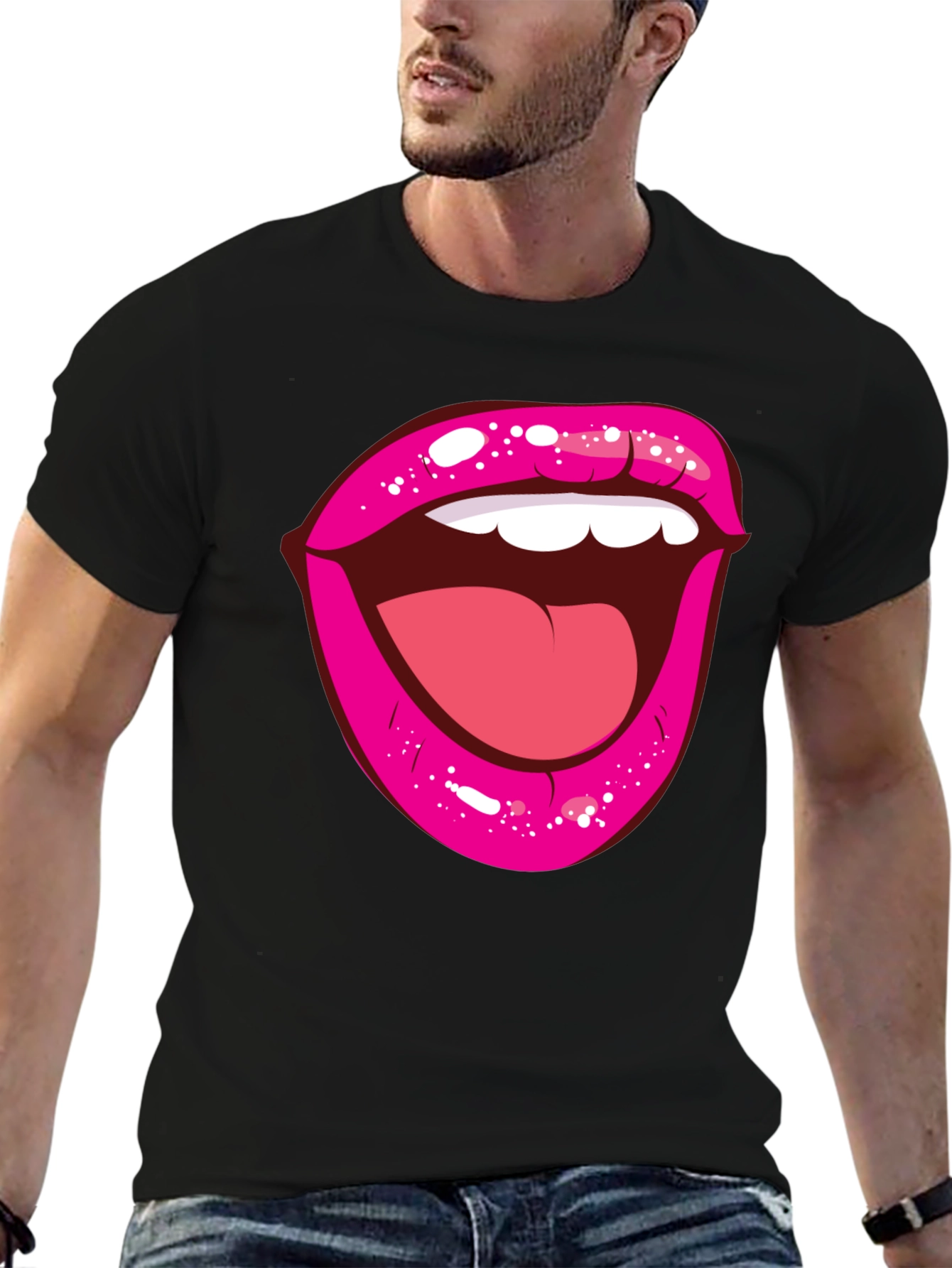 Bold Lips Graphic Tee - Trendy Black Cotton Shirt