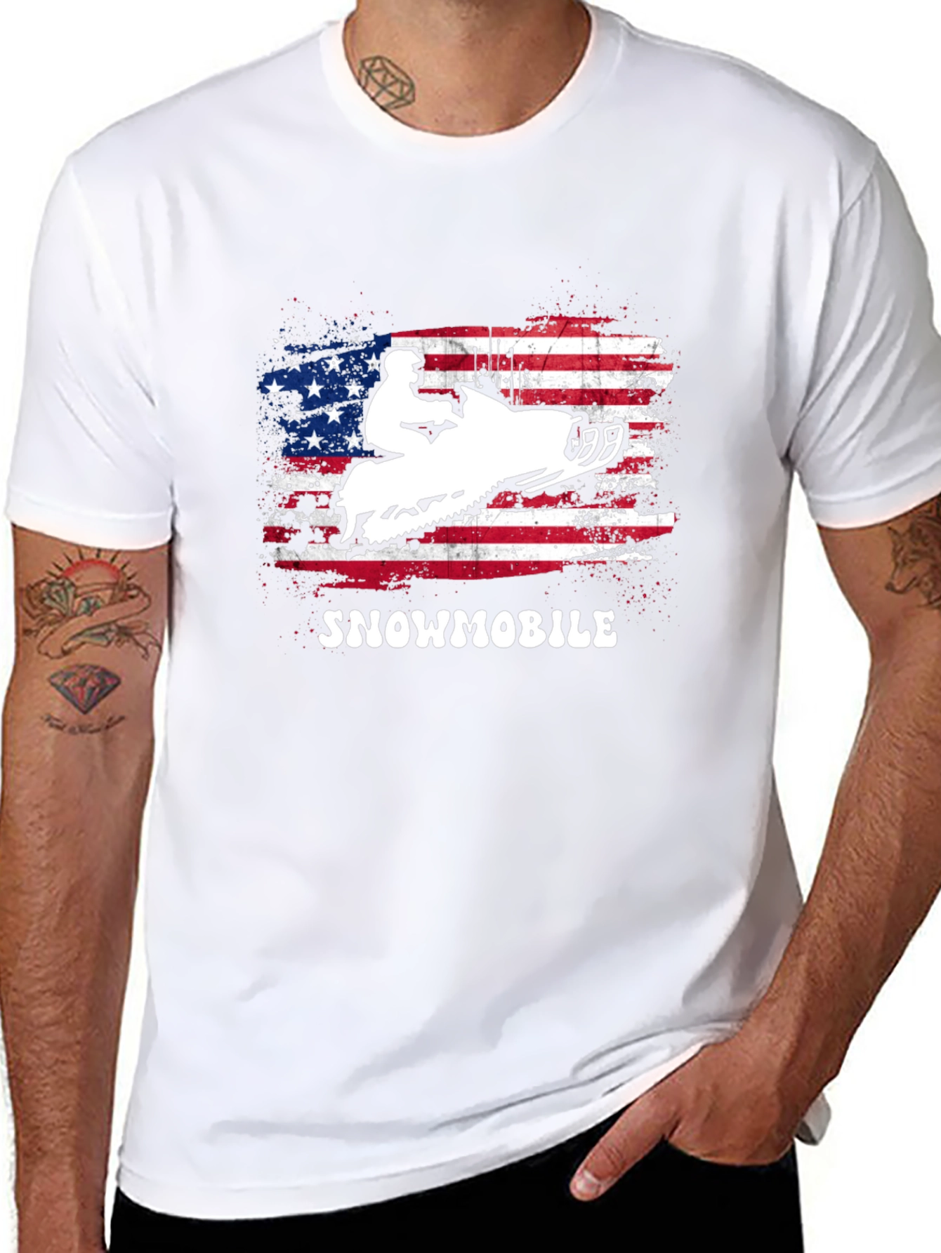 American Flag Snowmobile Graphic T-Shirt