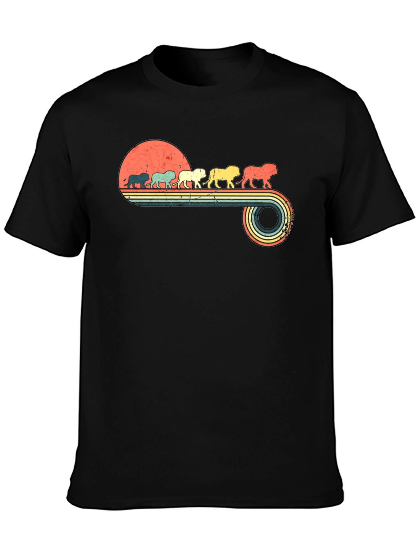 Retro Lion Parade Black Graphic Tee