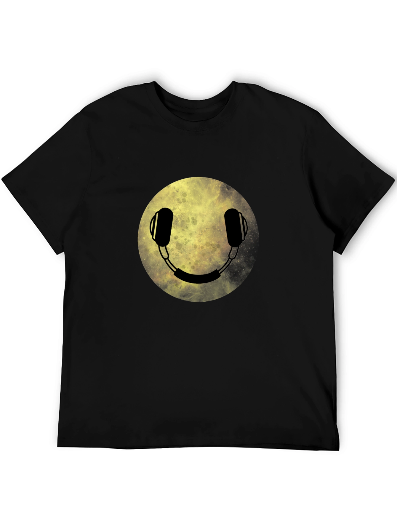 Headphone Smiley Face Graphic Tee - Black