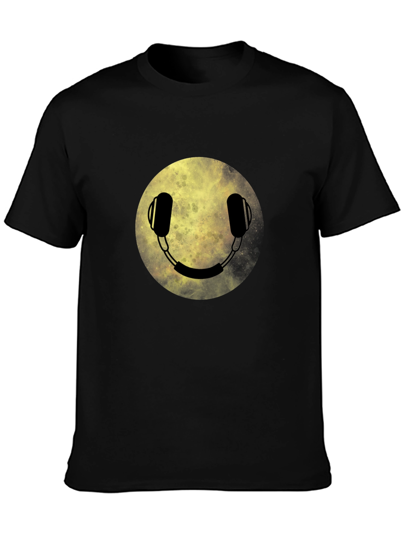 Headphone Smiley Face Graphic Tee - Black