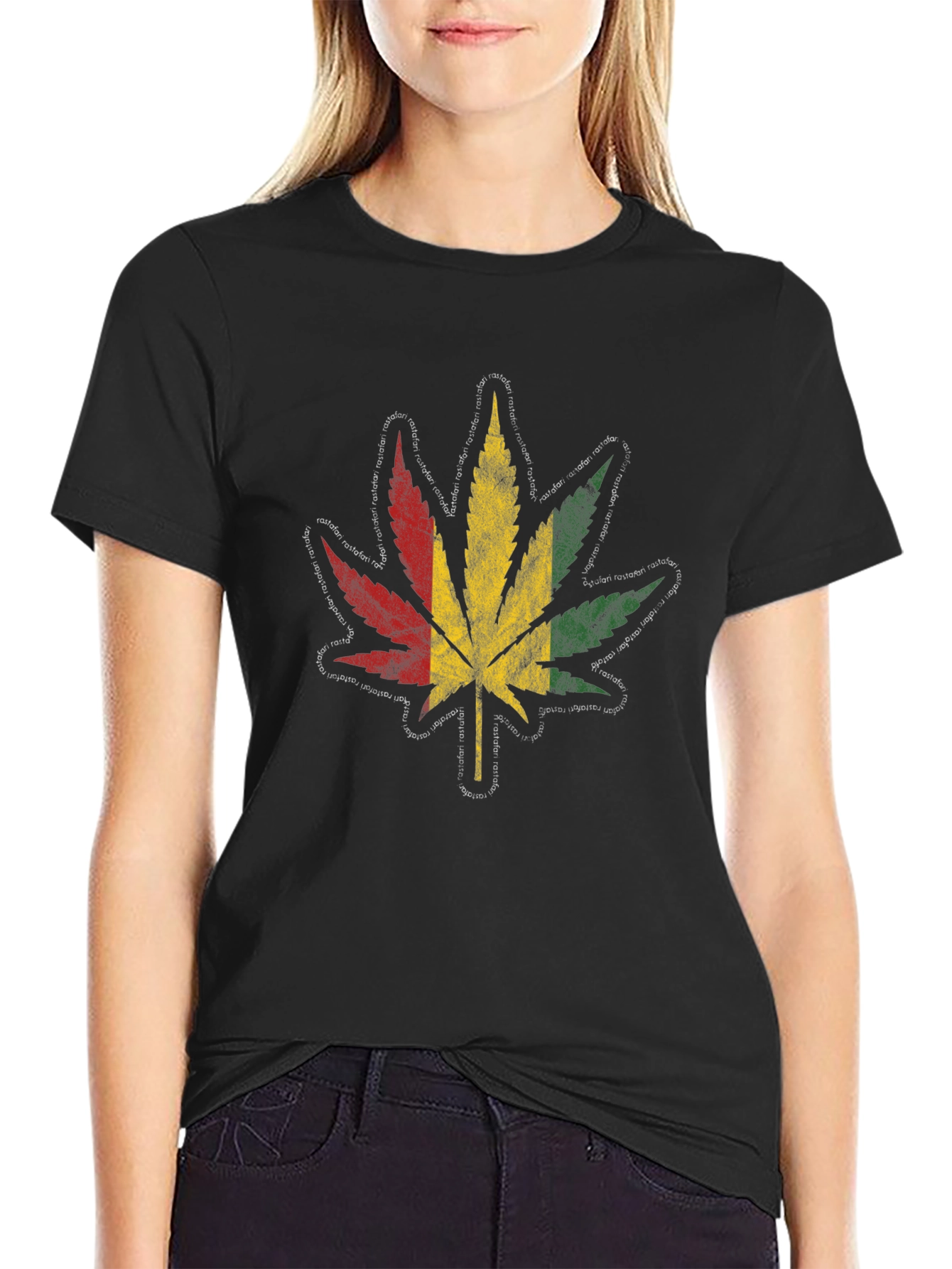 Rasta Leaf Graphic Tee - Black Cotton T-Shirt