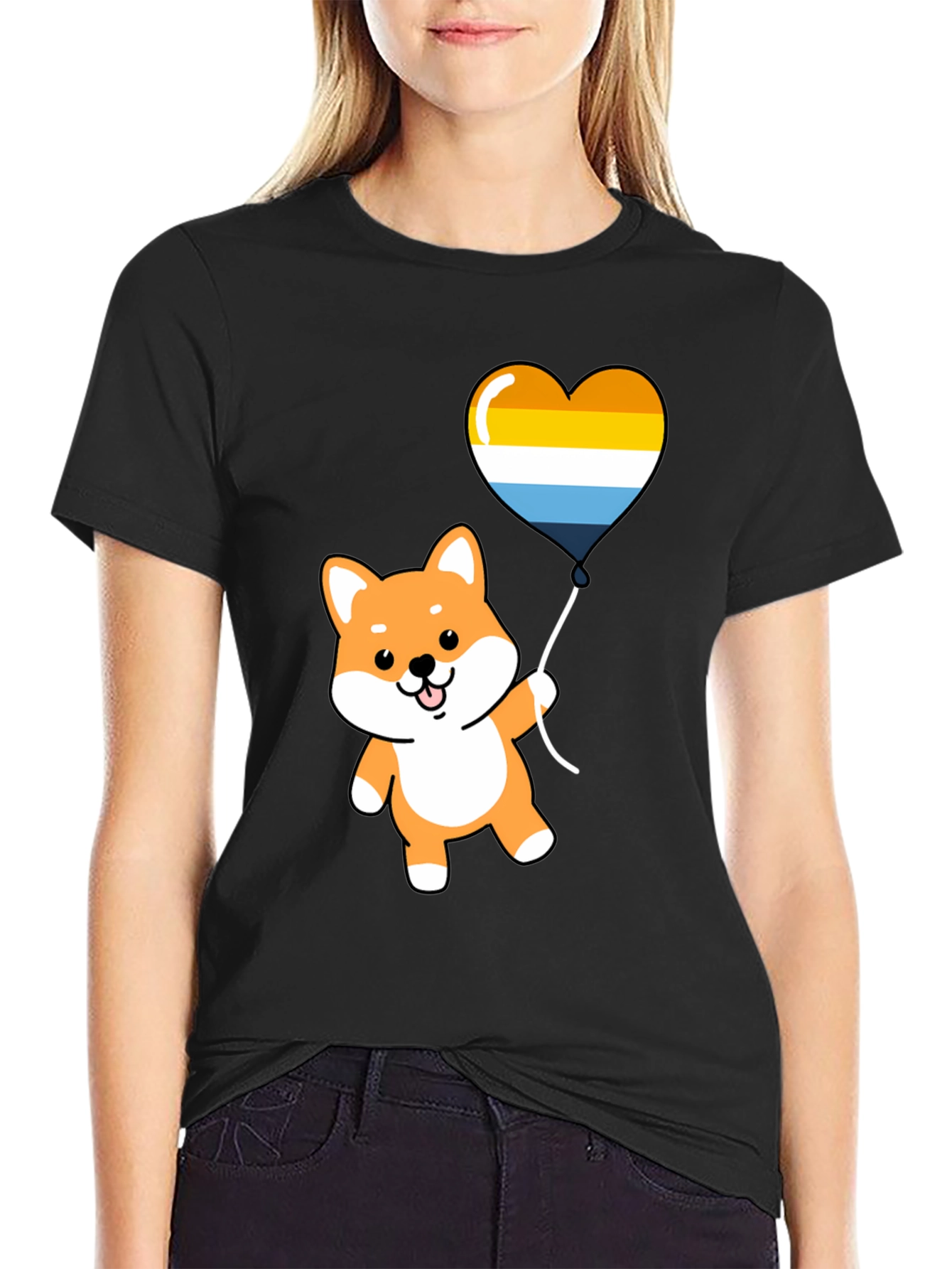 Cute Shiba Inu Heart Balloon Graphic Tee