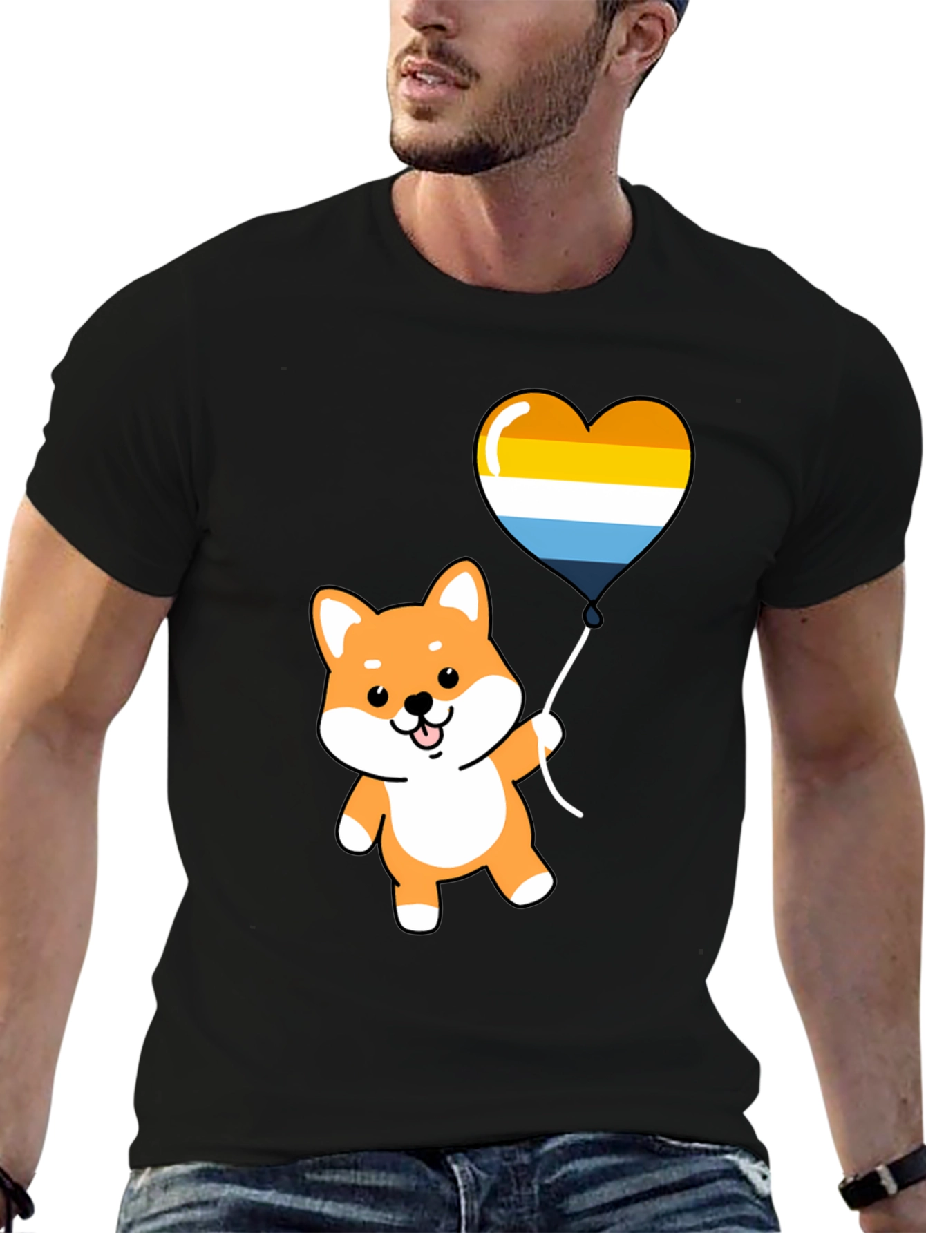Cute Shiba Inu Heart Balloon Graphic Tee