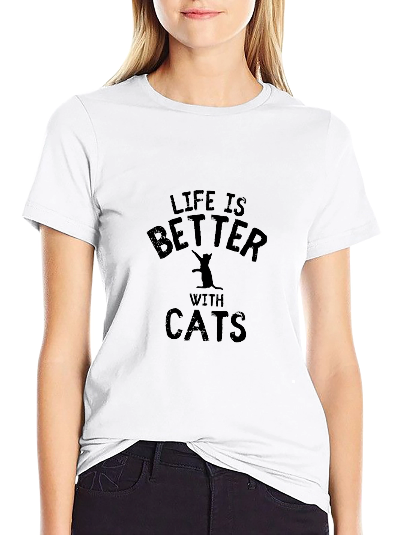 Life is Better with Cats Black T-Shirt