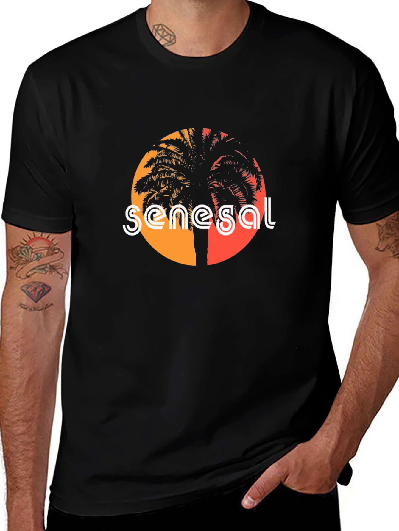 Senegal Palm Tree T-Shirt - Retro Sunset Design
