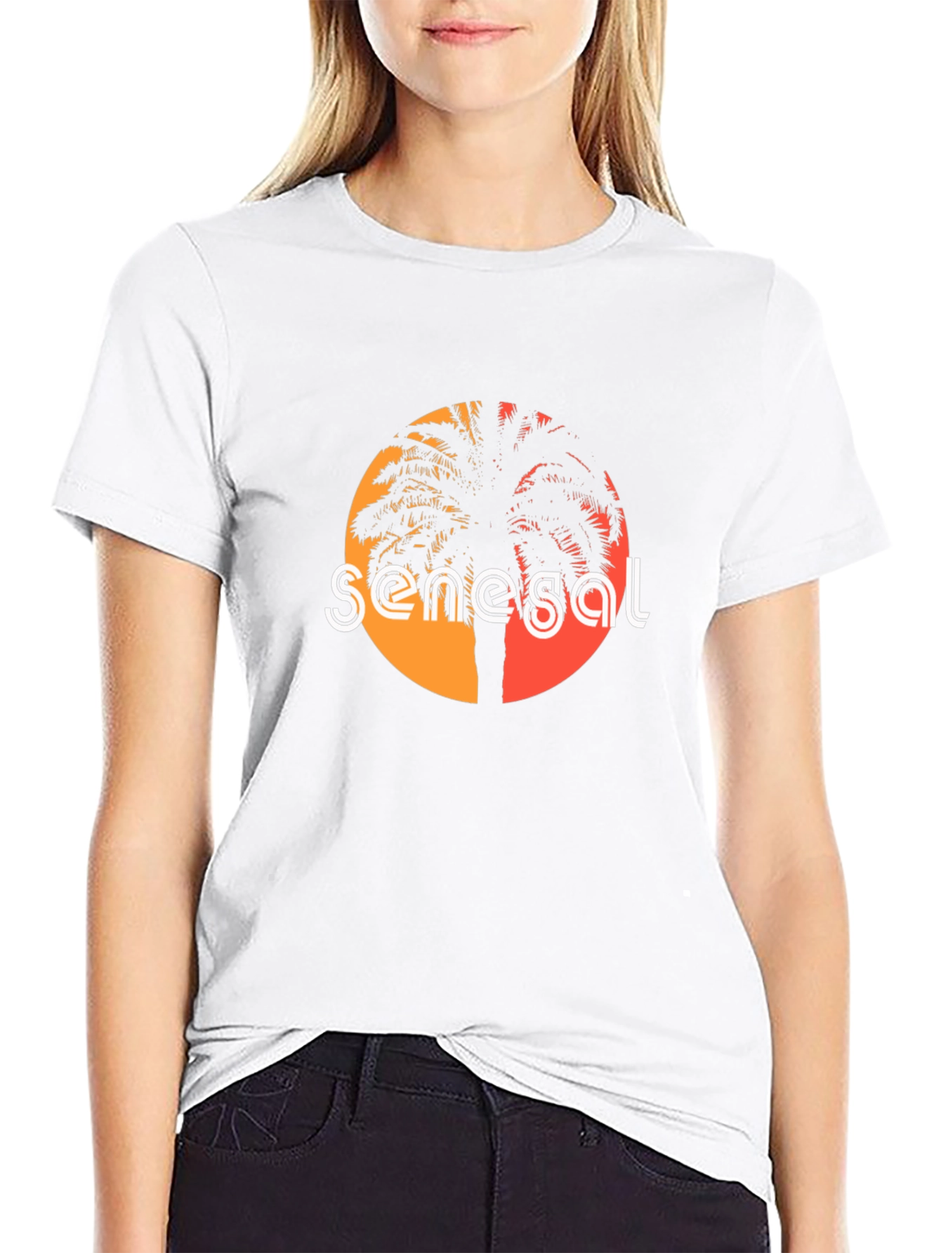 Senegal Palm Tree T-Shirt - Retro Sunset Design