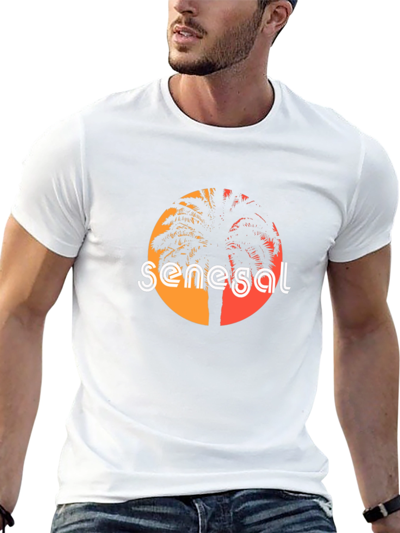 Senegal Palm Tree T-Shirt - Retro Sunset Design