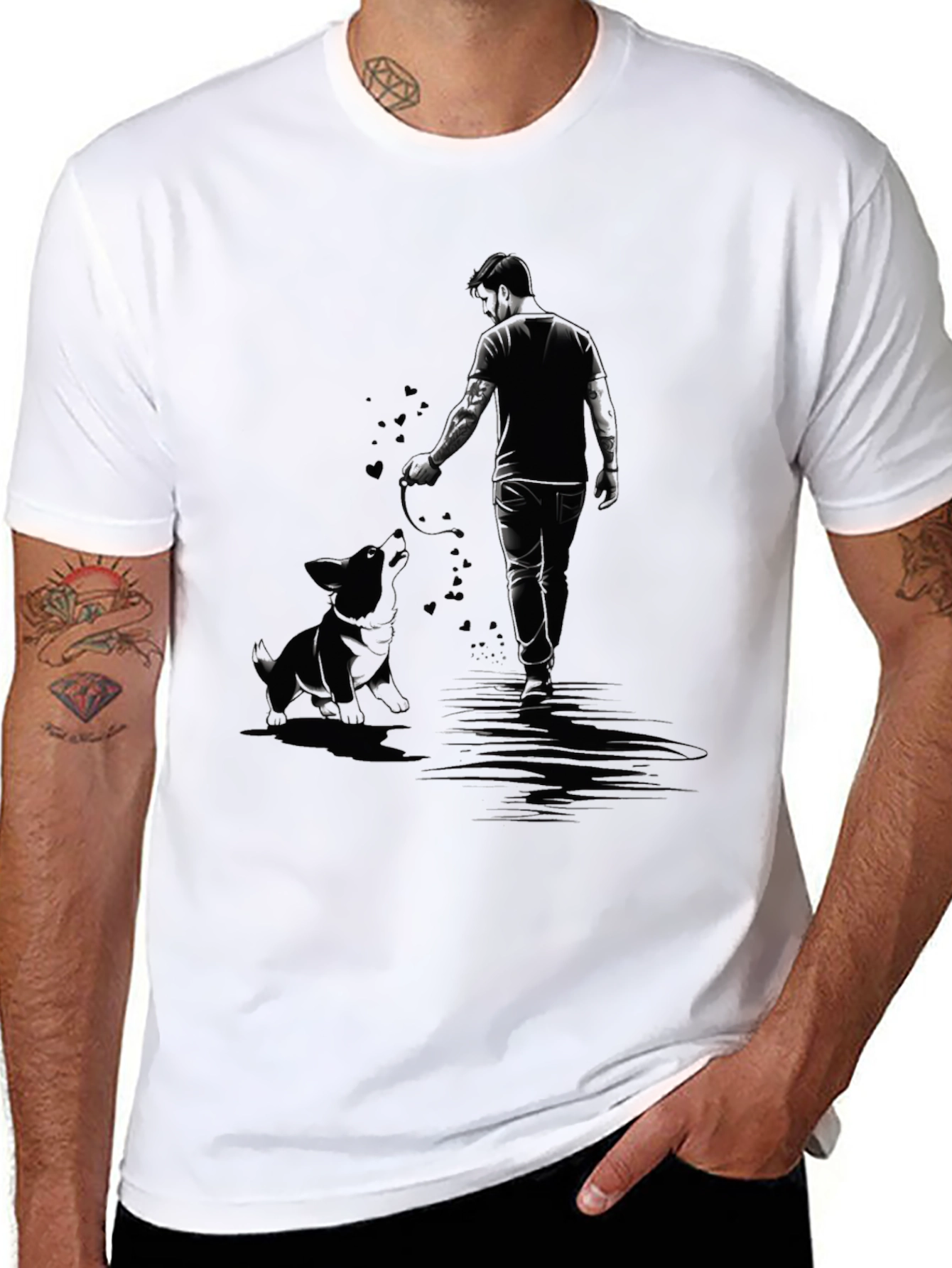 Man and Dog Graphic Black T-Shirt
