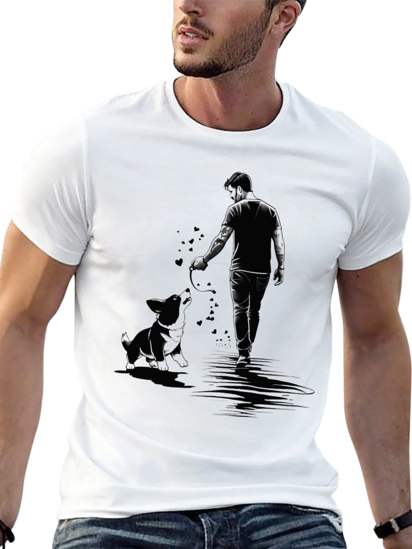 Man and Dog Graphic Black T-Shirt
