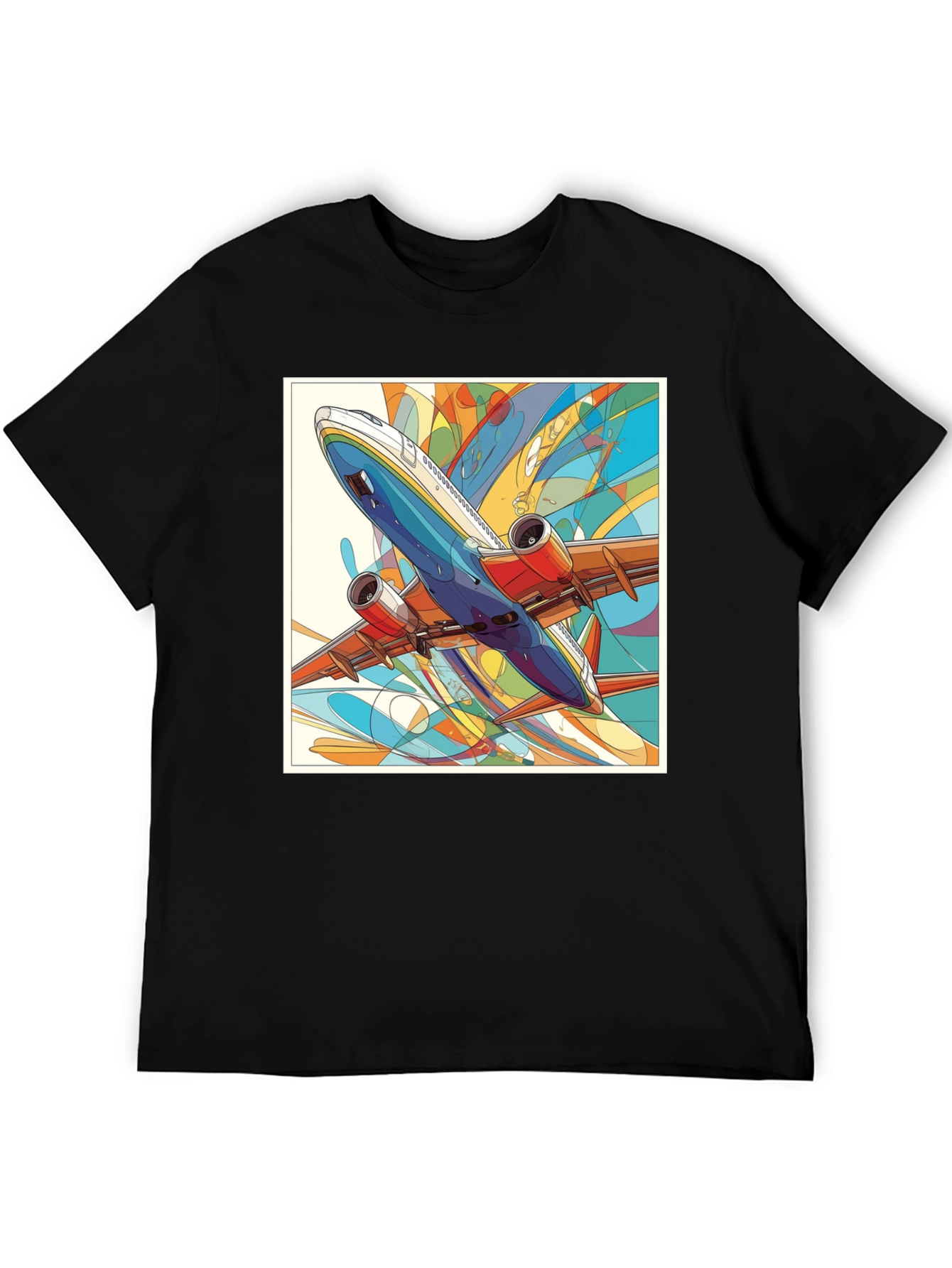 Airplane Graphic Black T-Shirt - Artistic Design