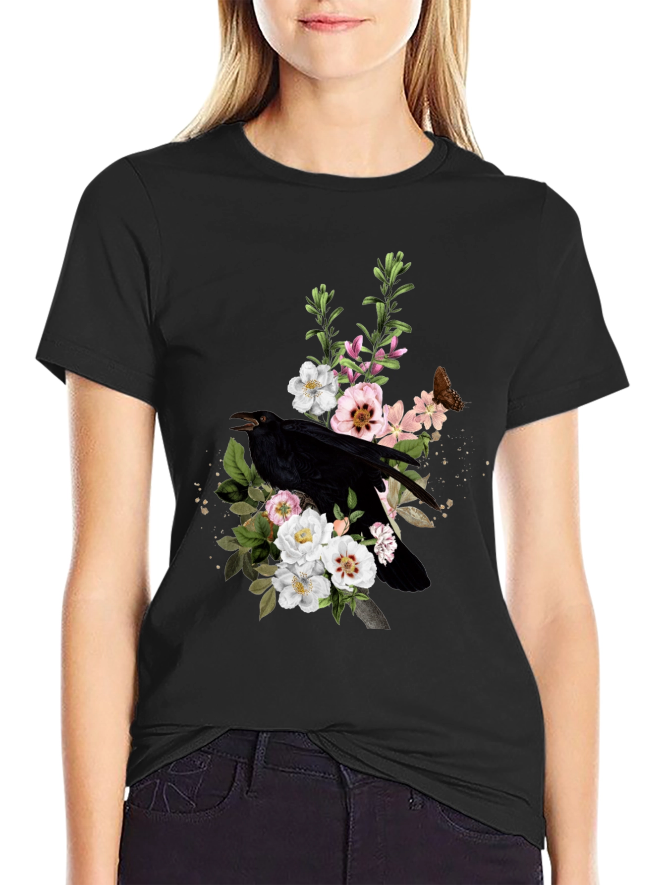Raven & Floral Graphic T-Shirt