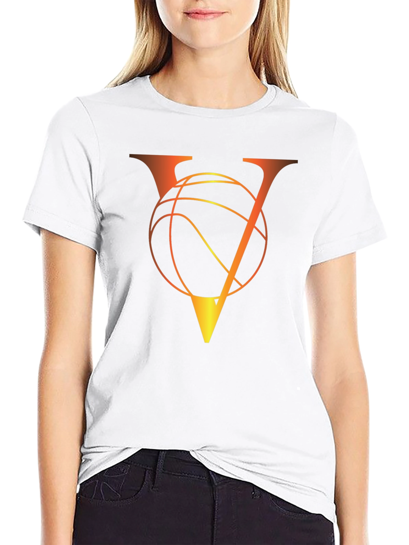 Basketball V Letter Graphic Black T-Shirt