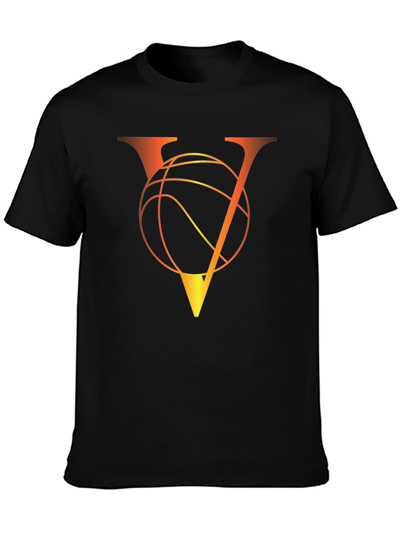 Basketball V Letter Graphic Black T-Shirt
