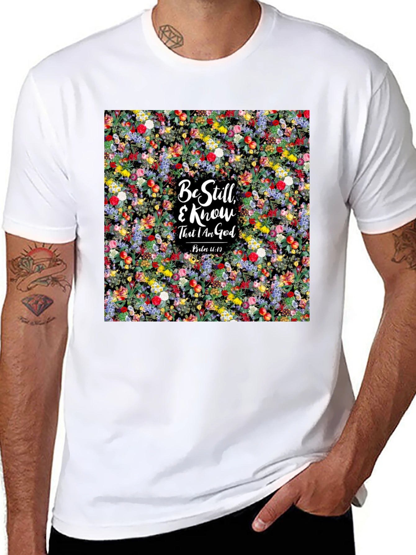 Floral Be Still & Know God Black T-Shirt