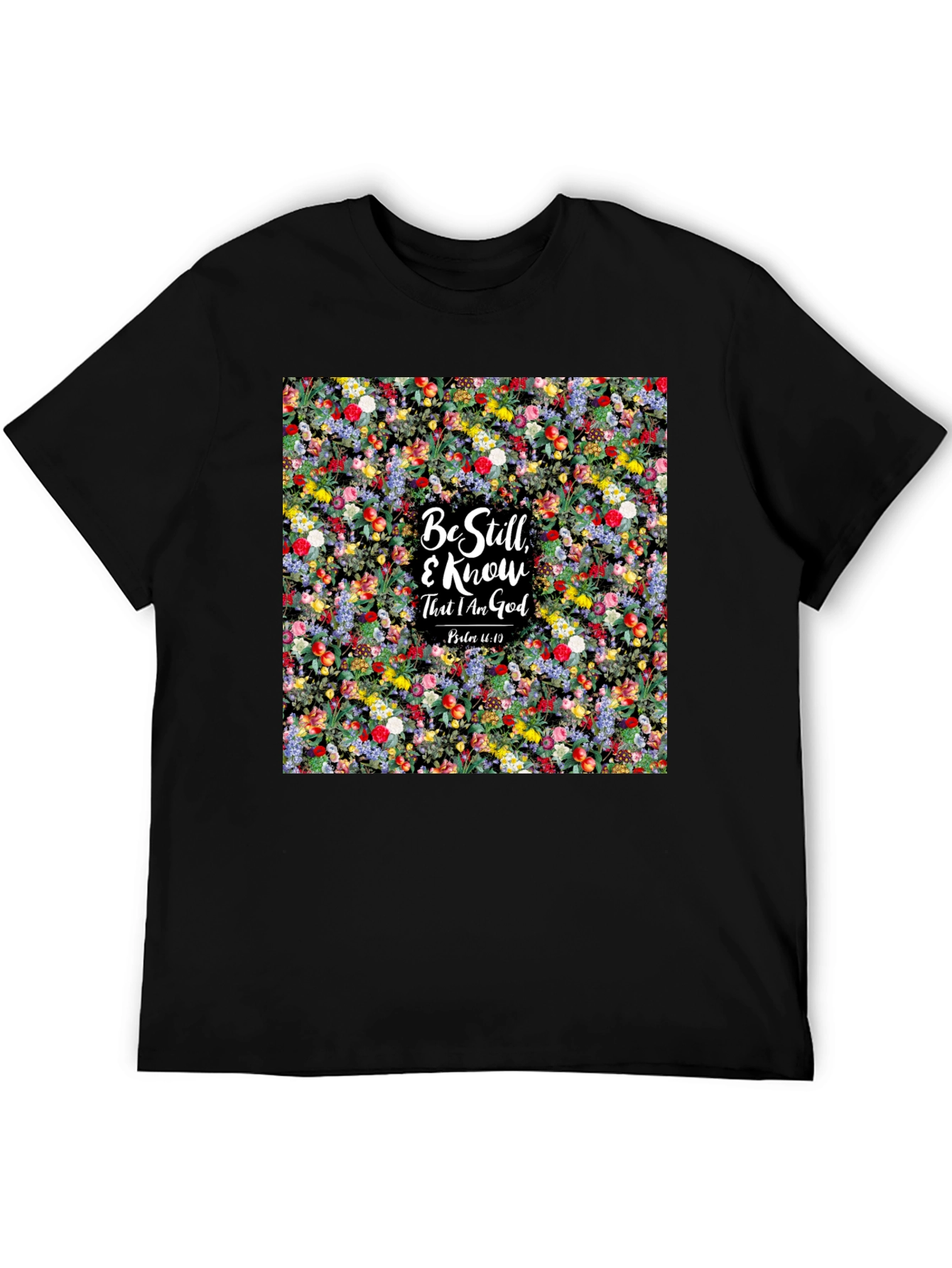 Floral Be Still & Know God Black T-Shirt
