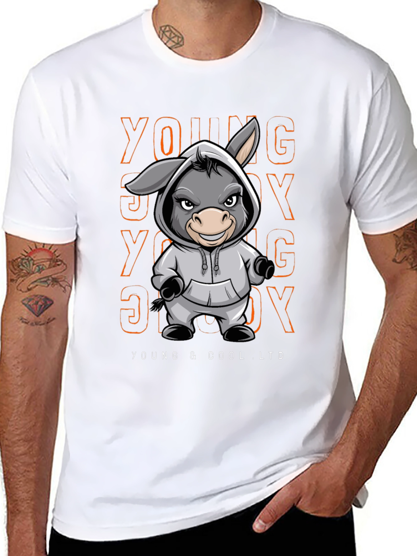 Young & Cool Donkey Cartoon Graphic Tee