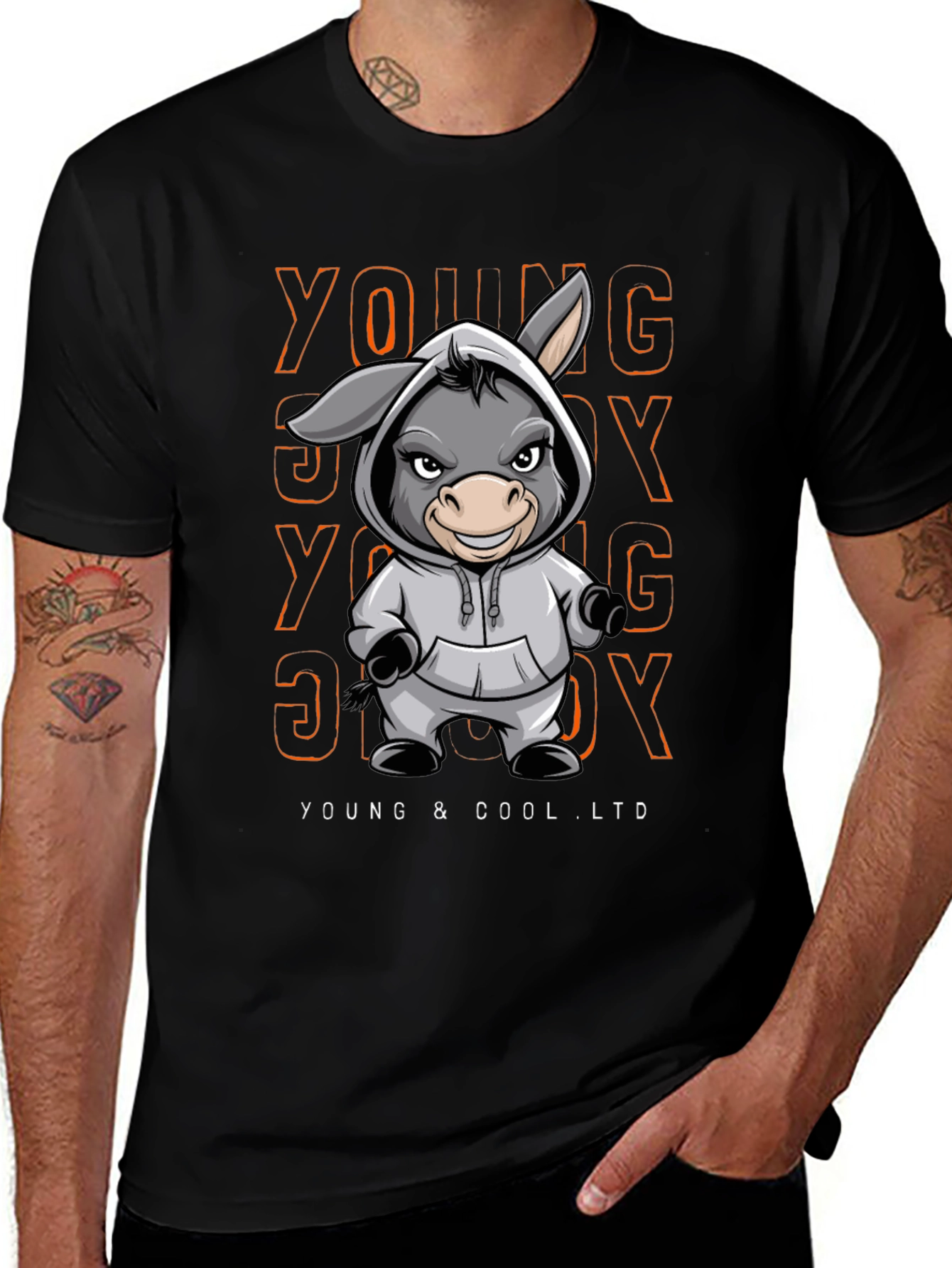 Young & Cool Donkey Cartoon Graphic Tee