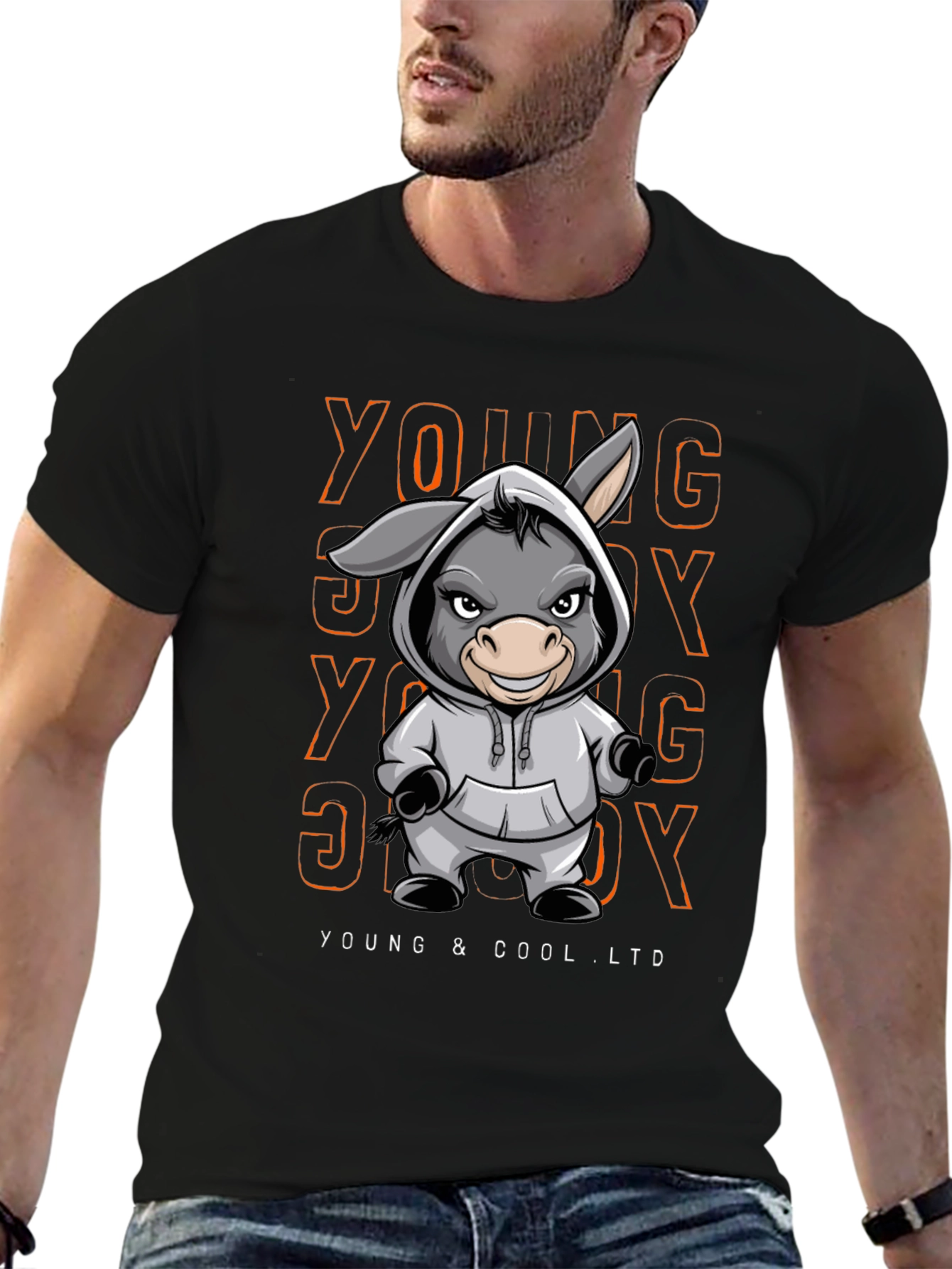 Young & Cool Donkey Cartoon Graphic Tee