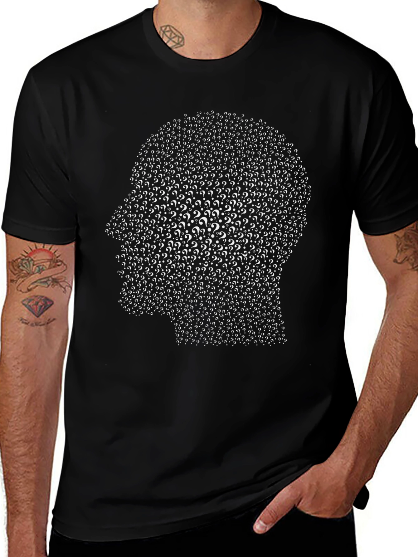 Question Mark Head Graphic Tee - Black Cotton