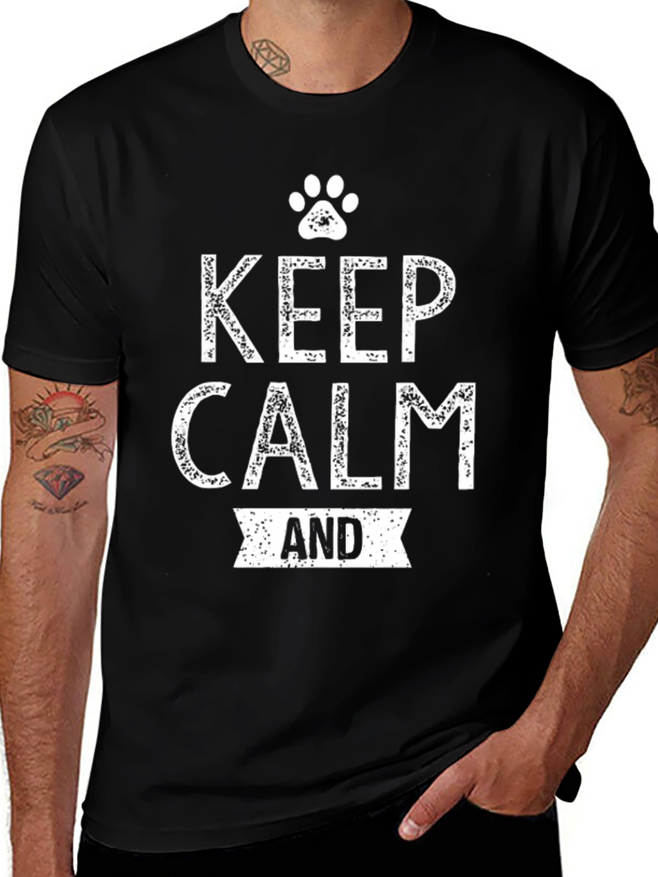 Keep Calm and Paw On Black T-Shirt