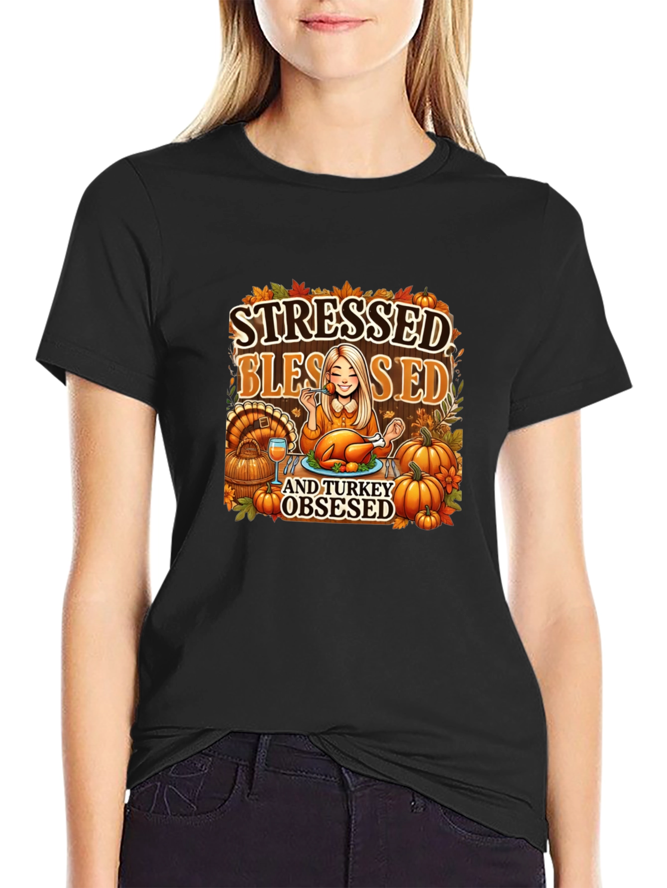 Stressed Blessed Turkey Obsessed Graphic Tee