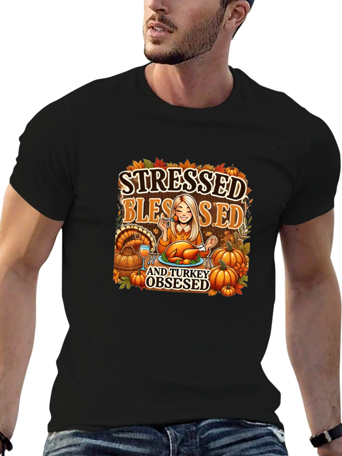 Stressed Blessed Turkey Obsessed Graphic Tee