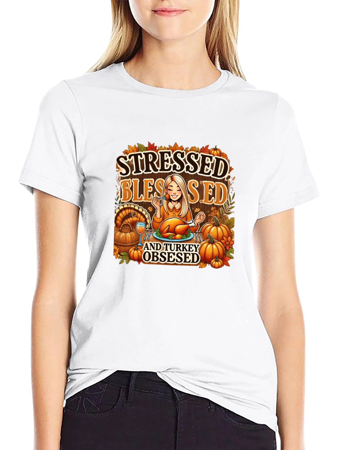 Stressed Blessed Turkey Obsessed Graphic Tee