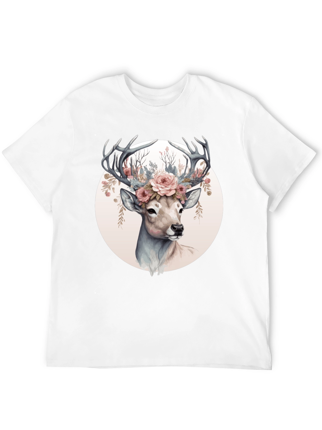 Deer Floral Crown Black T-Shirt