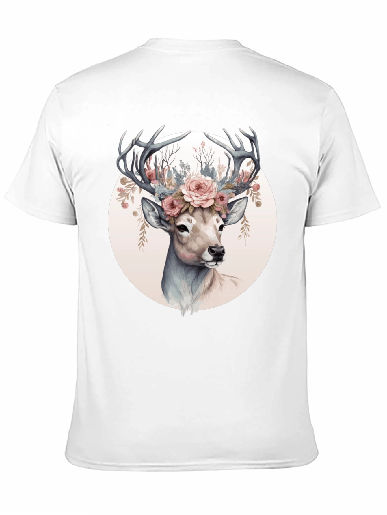 Deer Floral Crown Black T-Shirt
