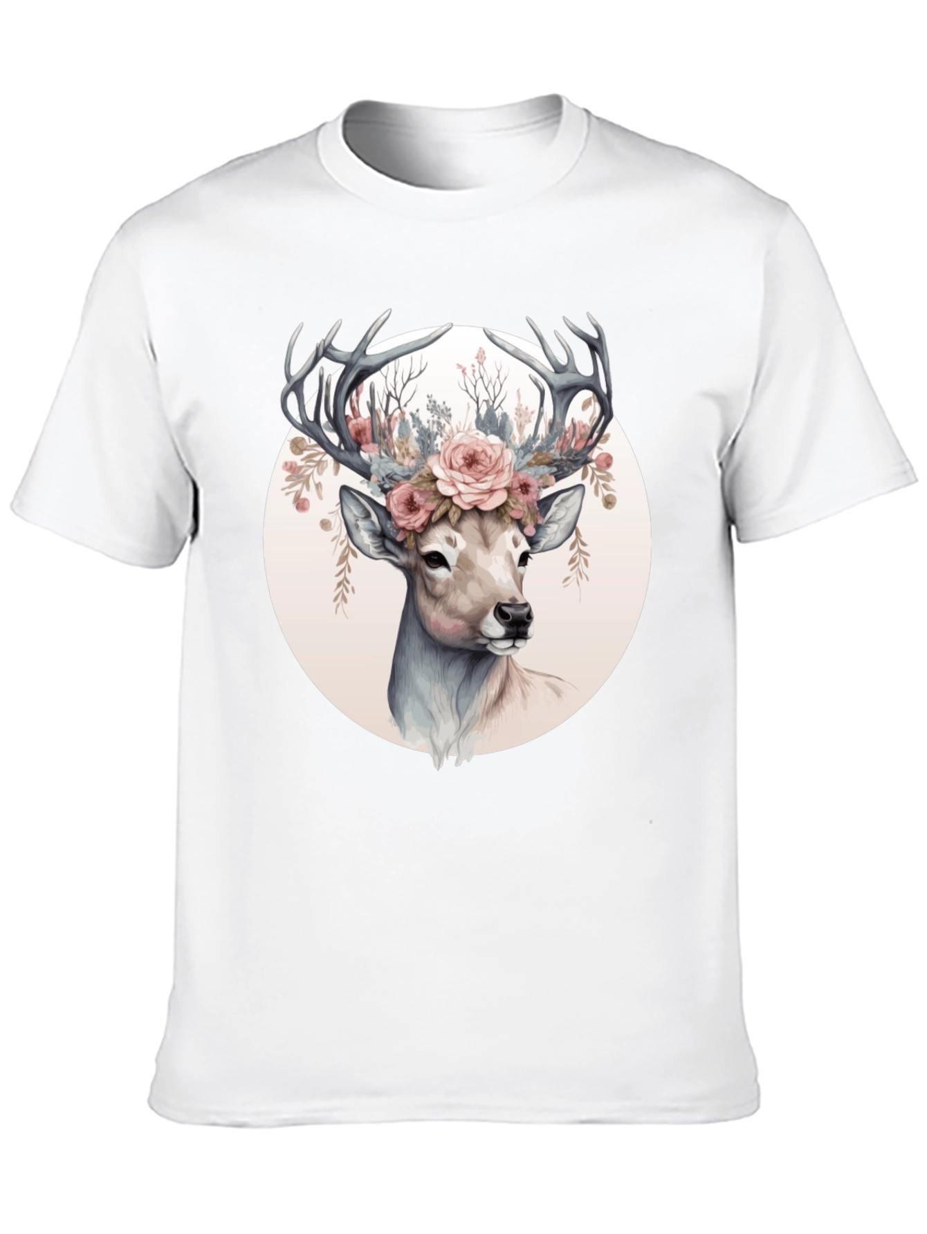 Deer Floral Crown Black T-Shirt