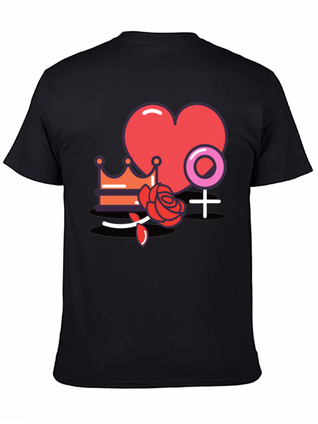 Heart Crown Rose Graphic Black T-Shirt