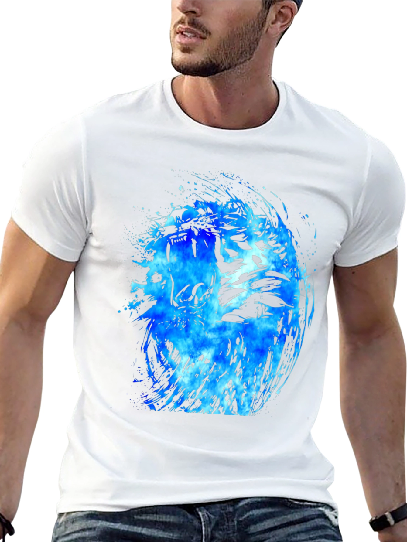Blue Tiger Graphic Black T-Shirt