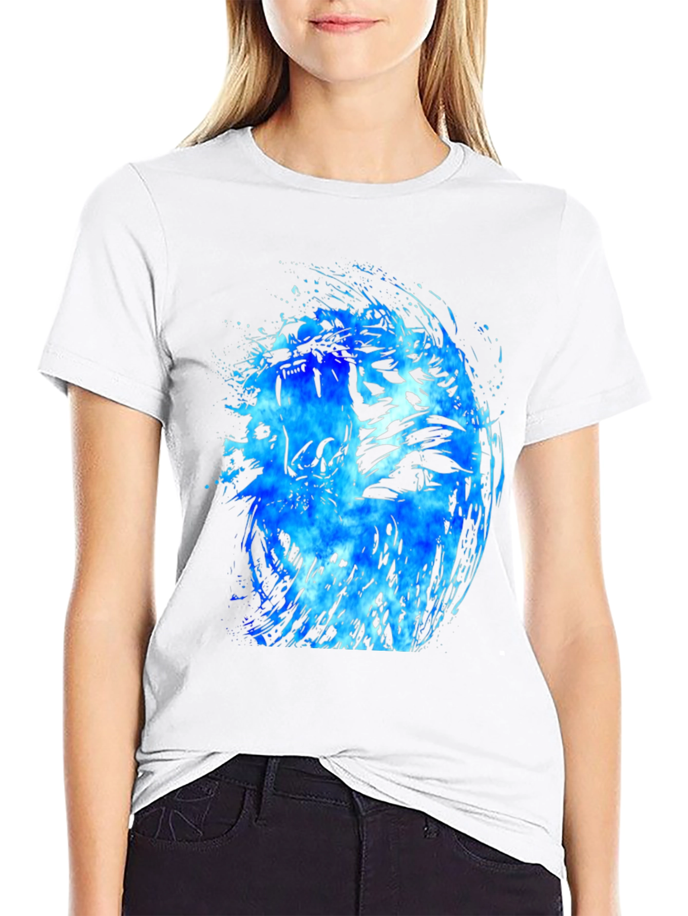 Blue Tiger Graphic Black T-Shirt